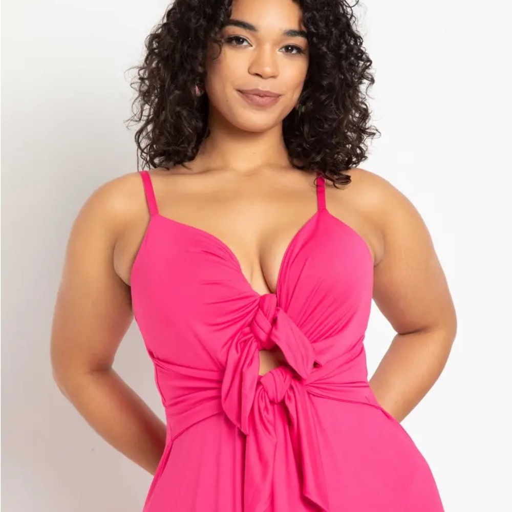 Eloquii NWT Hot Pink Maxi Tie Front Dress Size 16